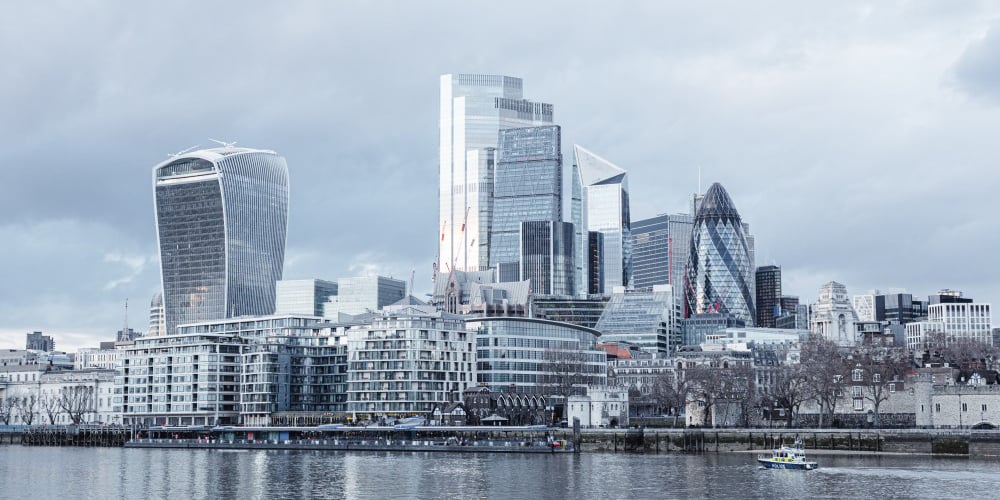 Modern tall buildings on the side of the river