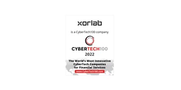 red and black writing, xorlab logo and CyberTech100 logo